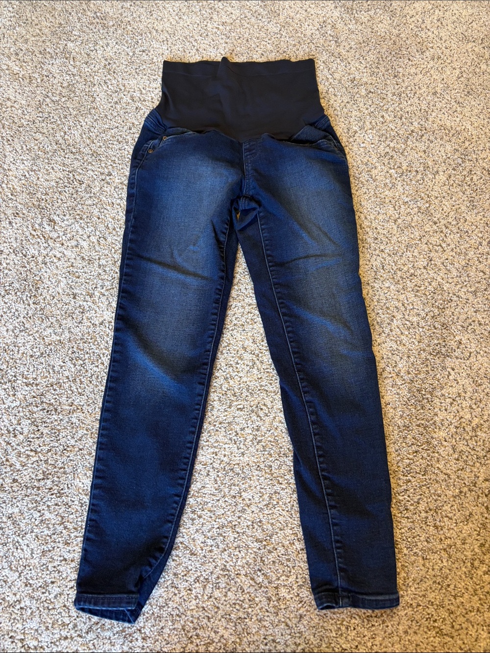 Dark Blue Maternity Jeggings with Black Support Waist Panel